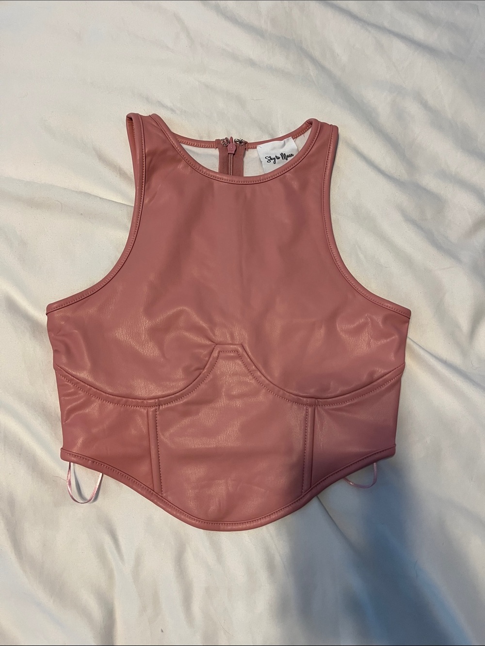 Sleeveless Faux Leather Corset Tank Top - Blush Pink